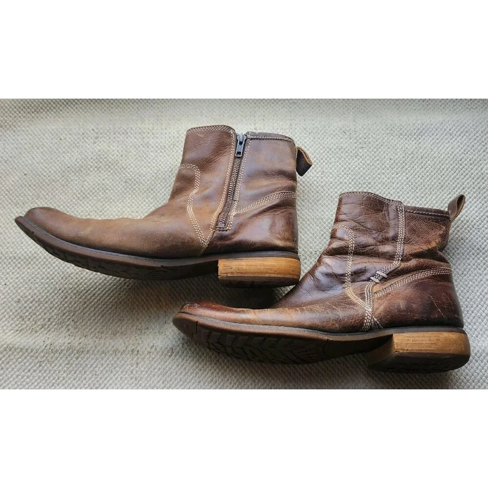 Bed Stu Mens Boots Size US 11 Leather Brown 6186 Zip Up UK 10 Stitch Distressed